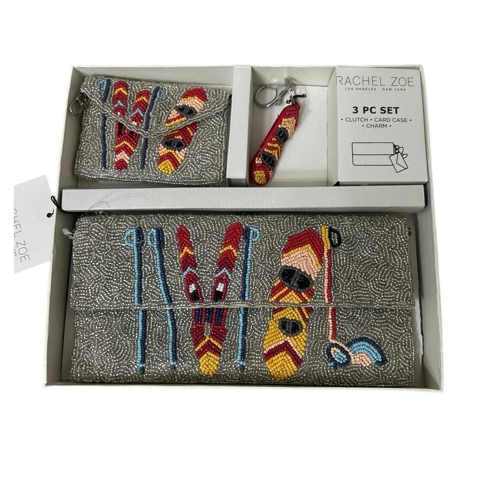 Rachel Zoe Beaded Apres Ski Clutch Set NWT Ski Lodge Novelty Bag Kitschy Gift
